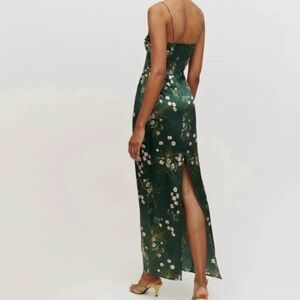 Reformation Green Strapless Slit Gown for Weddings